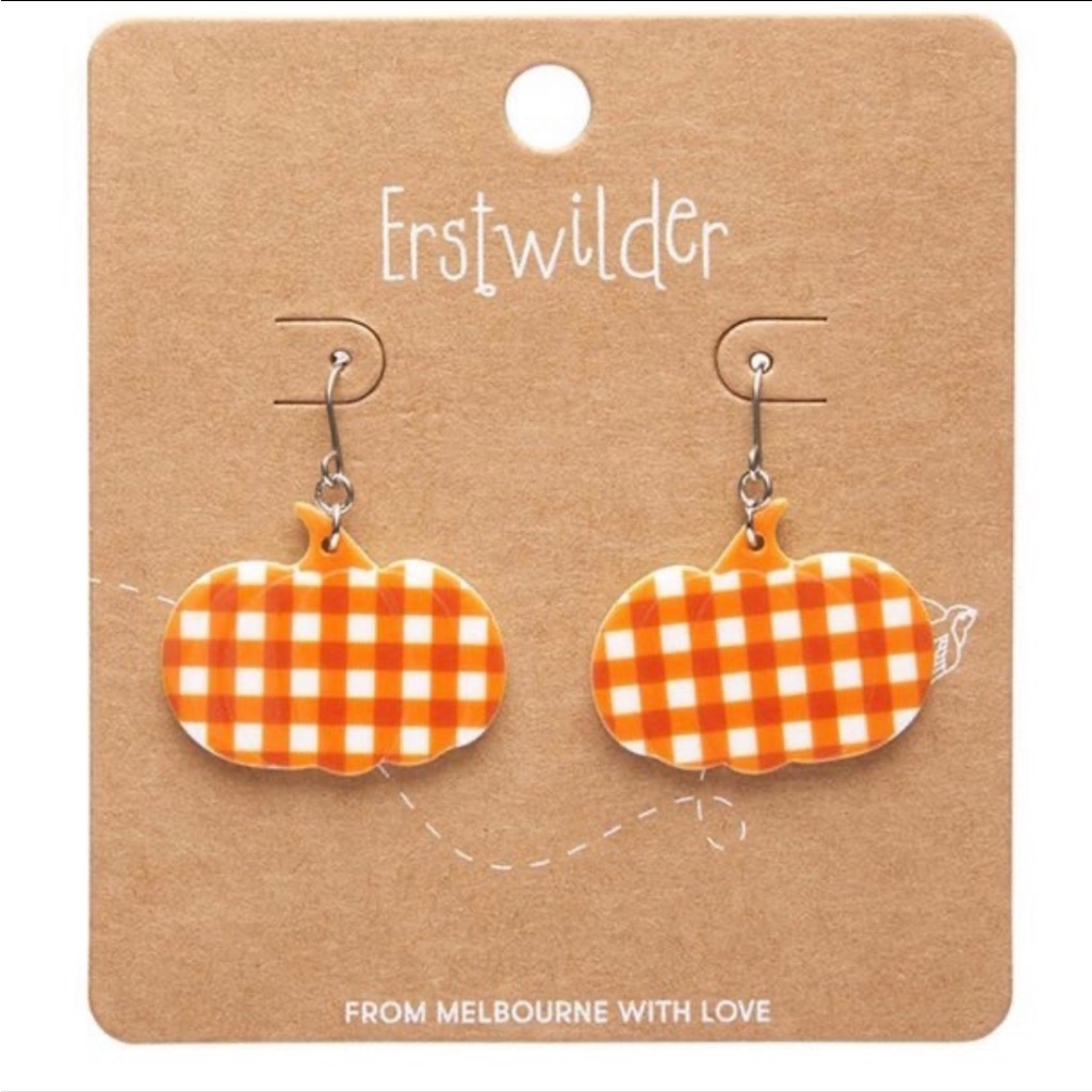 Pumpkin Gingham Drop Earrings Orange By Erstwilder
